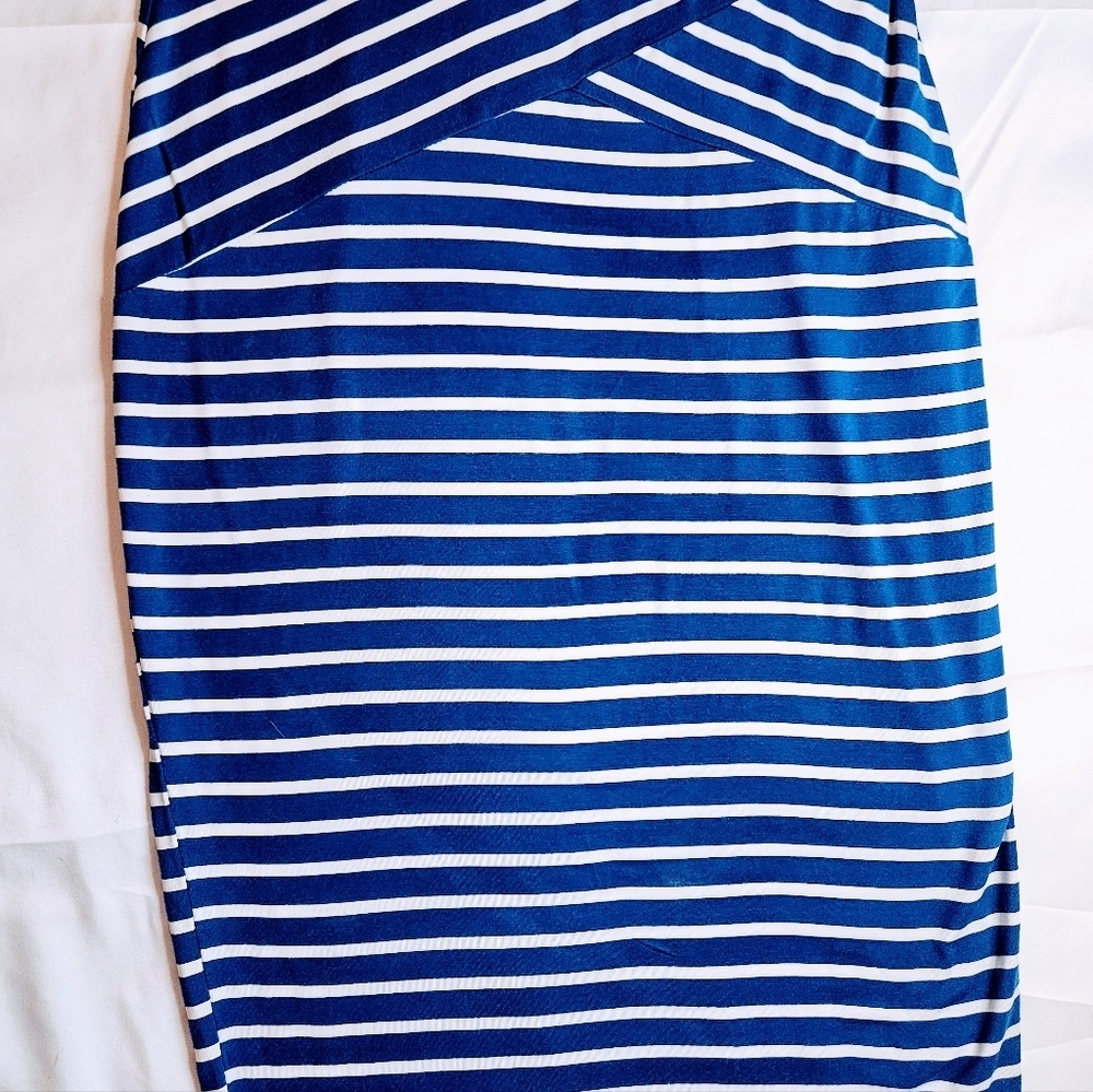 Rephyllis Womens Blue & White Striped Bodycon Dress With 3/4 Sleeves Size Medium - Picture 2 of 9